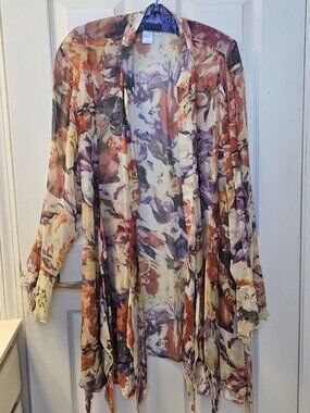 Coldwater Creek Sheer Floral Kimono Duster Cardigan XL